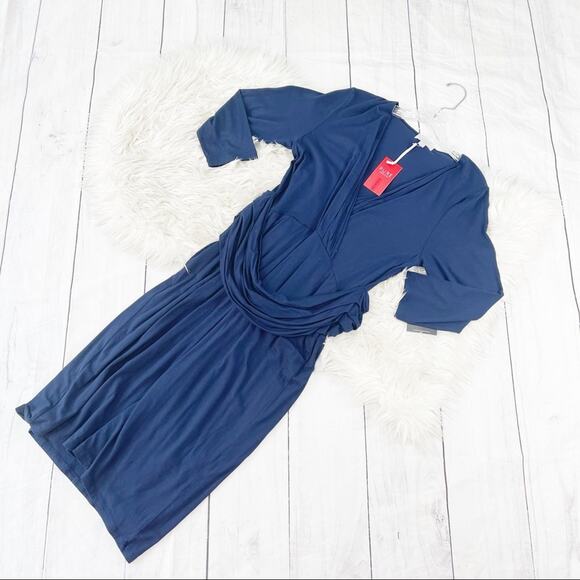 Pure Collection Womens Blue Soft Jersey Knit Gathered Waist V-Neck Dress Size 12 - Picture 2 of 5